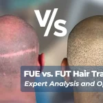 FUE vs. FUT Hair Transplant: Image showing the FUT Scar and FUE scars