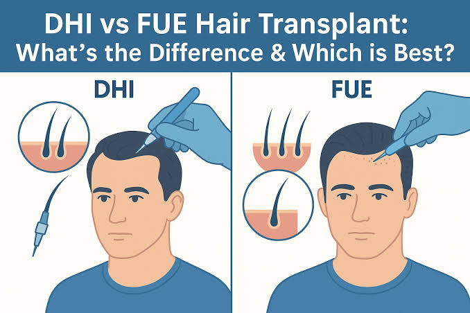 Technical difference between DHI (direct implanter pen) and FUE (channel incision).
