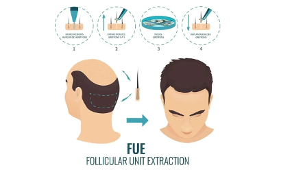 étapes d'une greffe de cheveux FUE
