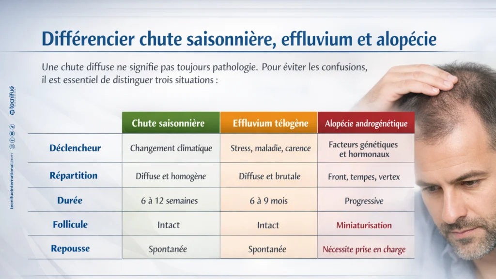 Différencier chute saisonnière, effluvium et alopécie