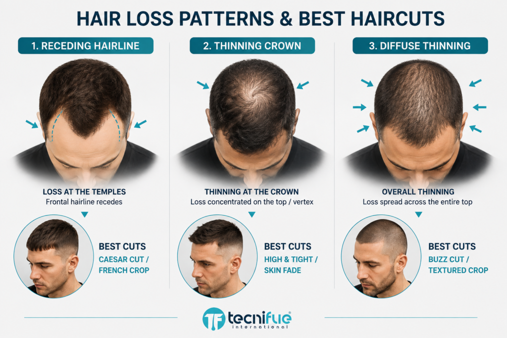 haircuts for receding hairline thinning crown and diffuse thinning