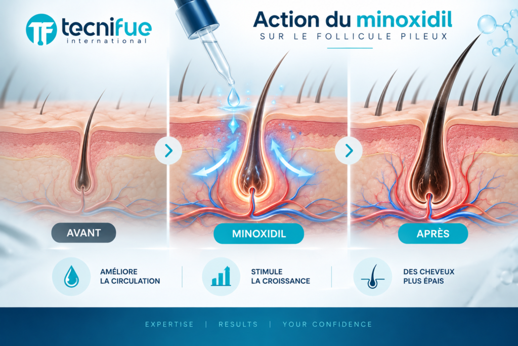 Action du minoxidil sur le follicule