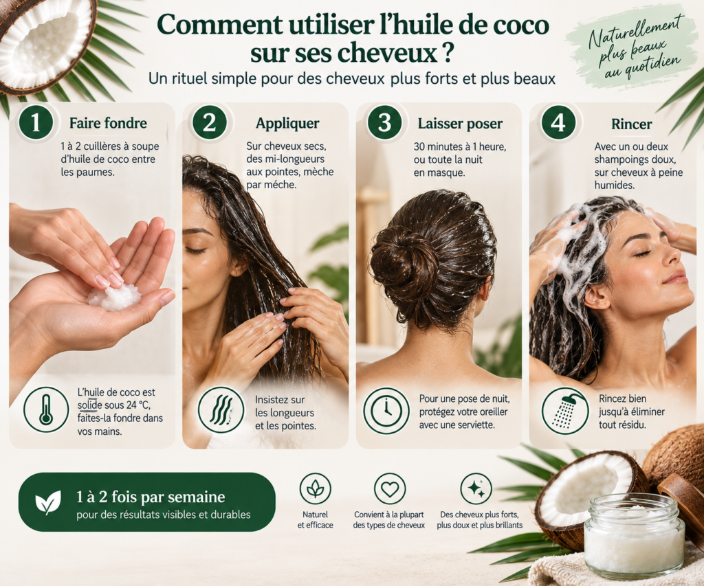 Comment utiliser l’huile de coco sur ses cheveux en 4 étapes