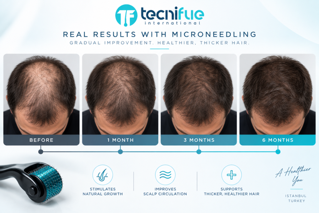 Crown hair density improvement after several months of microneedling for androgenetic alopecia